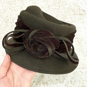 Vintage Galliano Sorbatti Hat Cloche Snap Back Womens Medium Wool Velvet 90s Galliano sorbatti womens cloche - Gem main image 2